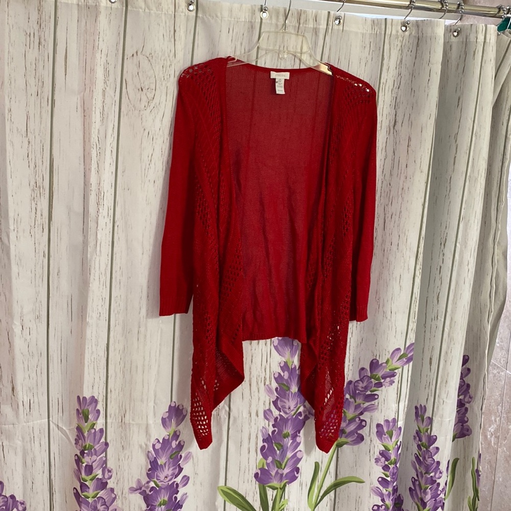 Chicos Crocheted asymmetrical cardigan. Size 0. Beautiful color of red.